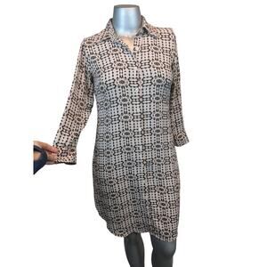 CAbi Colony Club Shirt Dress, Tan & Black print, sz M